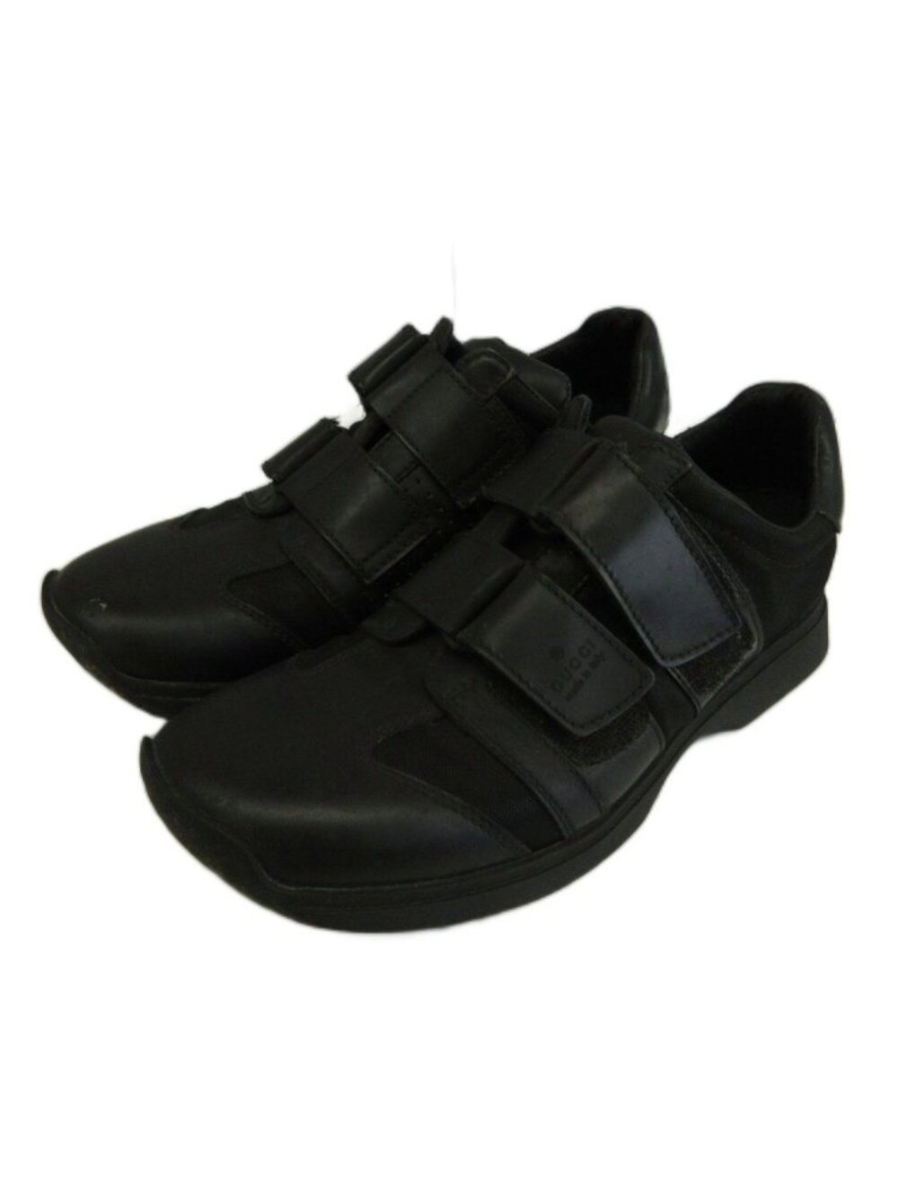 Gucci Sneakers Cowhide Leather Nylon Low Cut Double Velcro Black 6.5